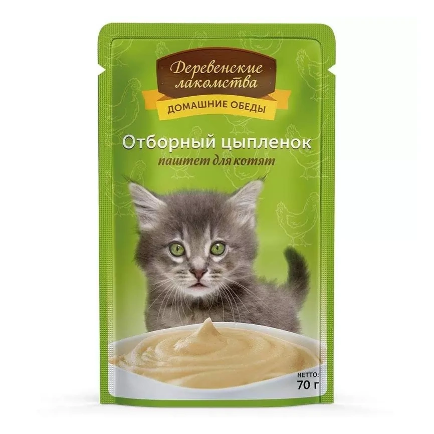 Влажный корм Деревенские Лакомства для котят, с отборным цыпленком, паштет, 70 г фото 1