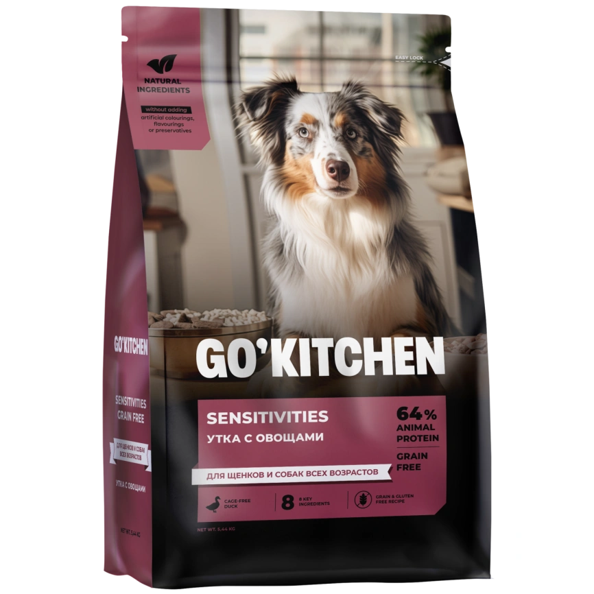 Сухой корм Go'Kitchen Duck для щенков и собак всех возрастов для чувствительного пищеварения, с уткой, 5,44 кг фото 1