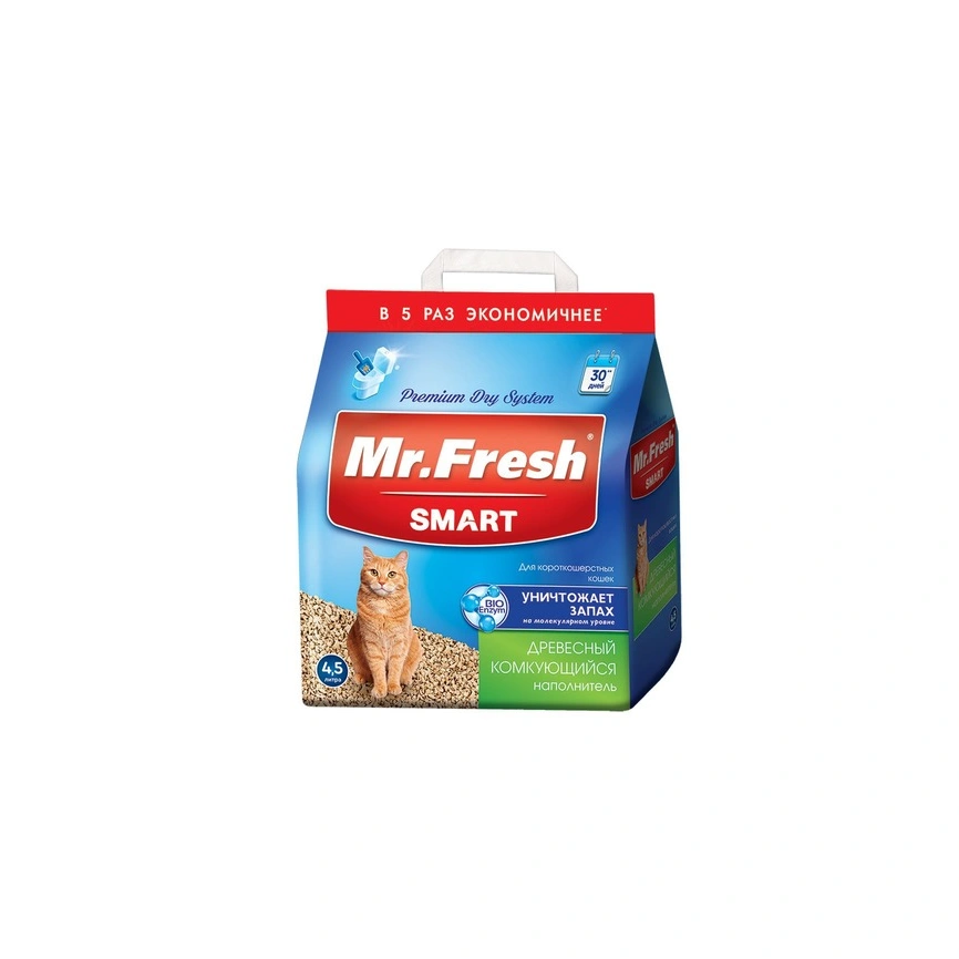 Наполнитель Mr.Fresh Smart для короткошёрстных кошек для кошачьих туалетов, 4,5 л фото 1