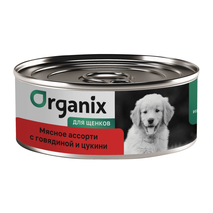 Влажный корм Organix Preventive Line Meat Assortment & Beef для щенков Мясное ассорти, с говядиной и цукини, 100 г фото 1