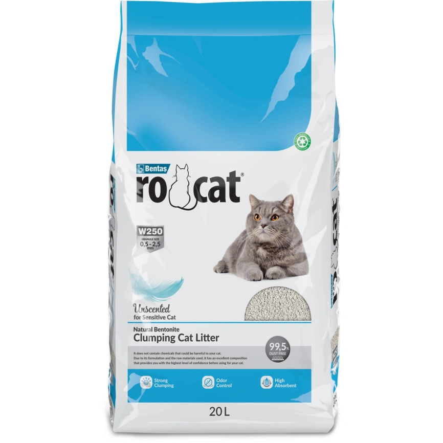 Наполнитель Ro Cat для кошачьего туалета, комкующийся без пыли натуральный, 20 л фото 1