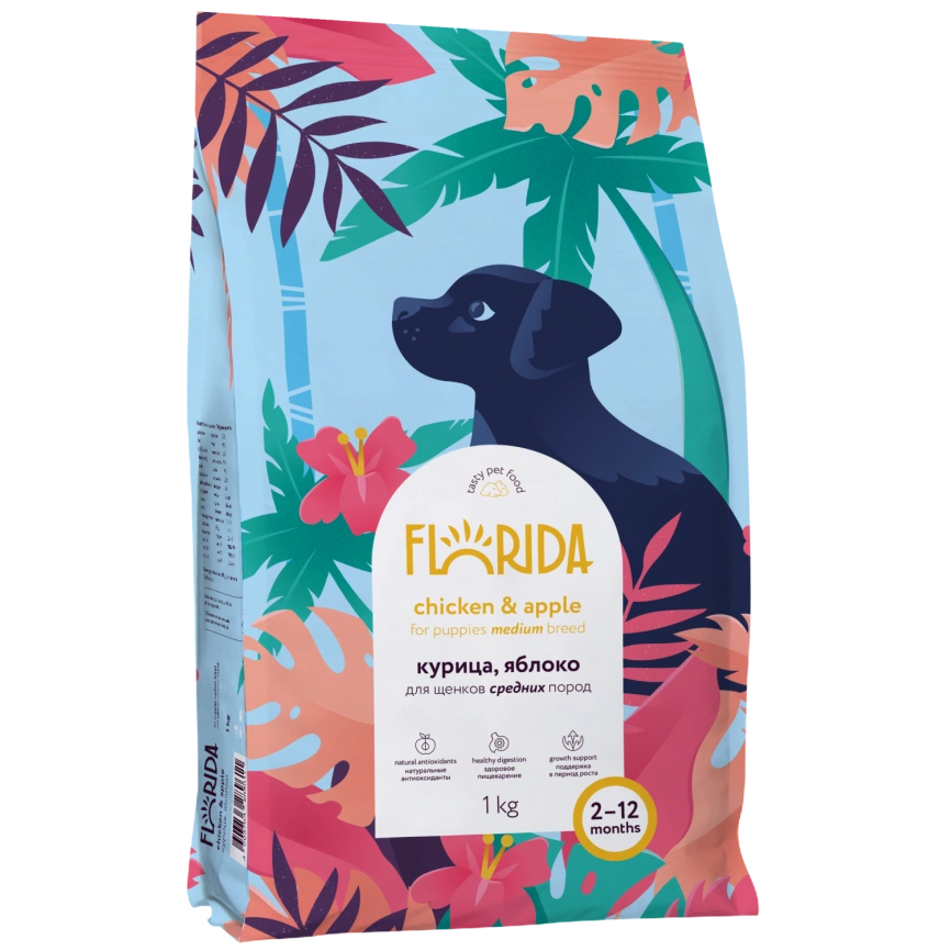 Сухой корм FLORIDA Medium Puppy Chicken & Apple для щенков средних пород, с курицей и яблоком, 1 кг фото 2