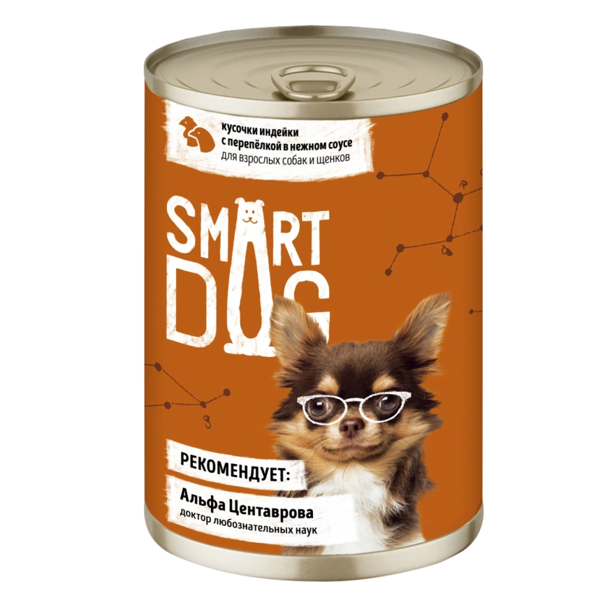 Влажный корм Smart Dog Turkey & Quail для взрослых собак и щенков, кусочки индейки, с перепелкой в нежном соусе, 400 г фото 1