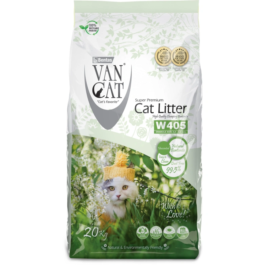 Наполнитель Van Cat для кошачьего туалета, комкующийся натуральный, без пыли, 24 л фото 1