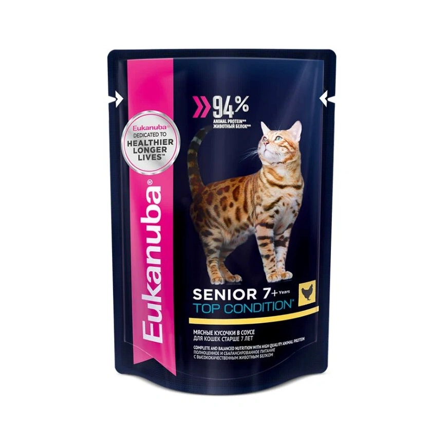 Влажный корм Eukanuba Top Condition Chicken для взрослых кошек старше 7 лет, с курицей, 85 г фото 1