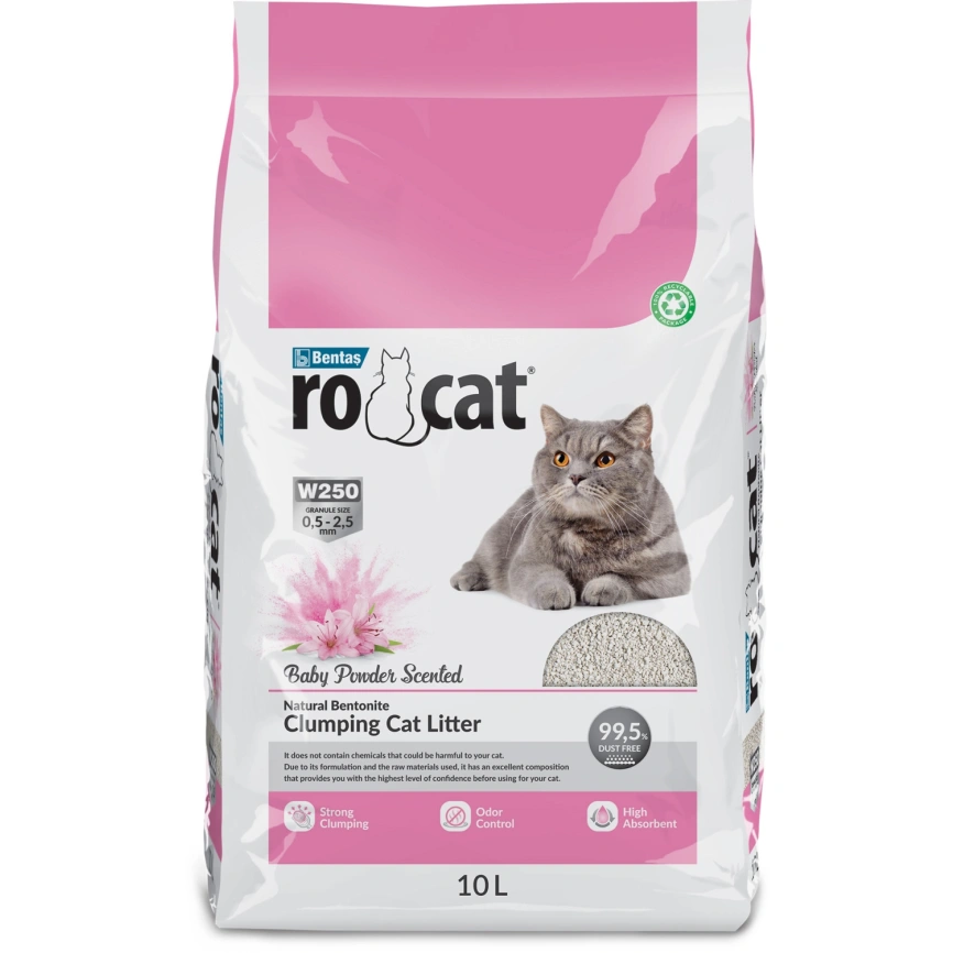 Наполнитель Ro Cat для кошачьего туалета, комкующийся без пыли с ароматом детской присыпки, 10 л фото 1