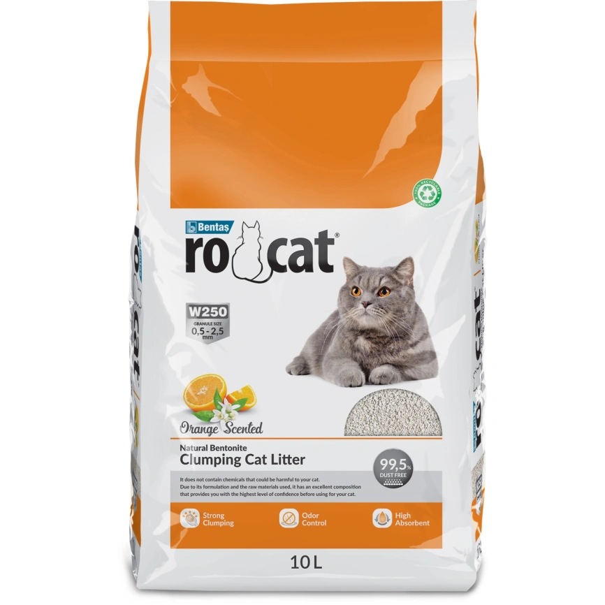 Наполнитель Ro Cat для кошачьего туалета, комкующийся без пыли с ароматом апельсина, 10 л фото 1