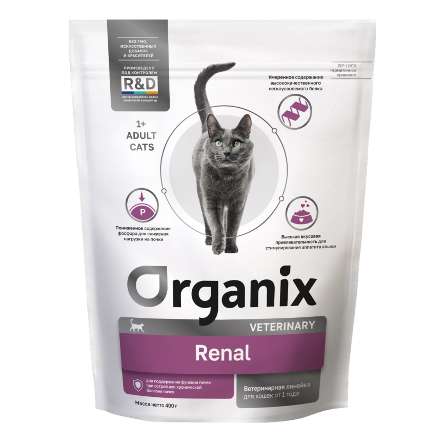 Сухой корм Organix Preventive Line RENAL для взрослых кошек для поддержания функции почек при острой или хронической болезни почек, 400 г фото 1