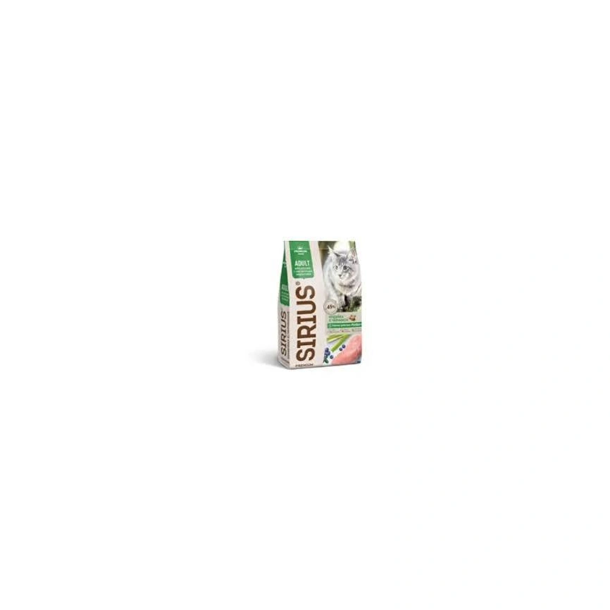 Сухой корм SIRIUS Turkey & Blueberry для кошек, с чувствительным пищеварением, с индейкой и черникой, 1,5 кг фото 1