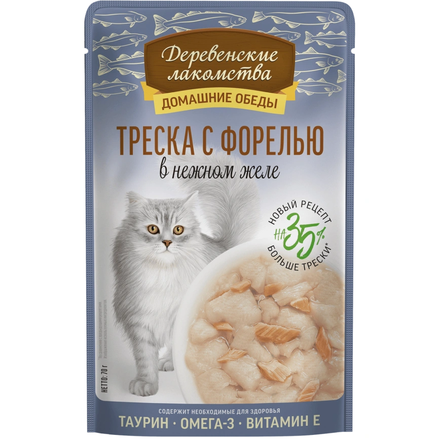 Влажный корм Деревенские Лакомства для кошек, с треской и форелью, 70 г фото 1
