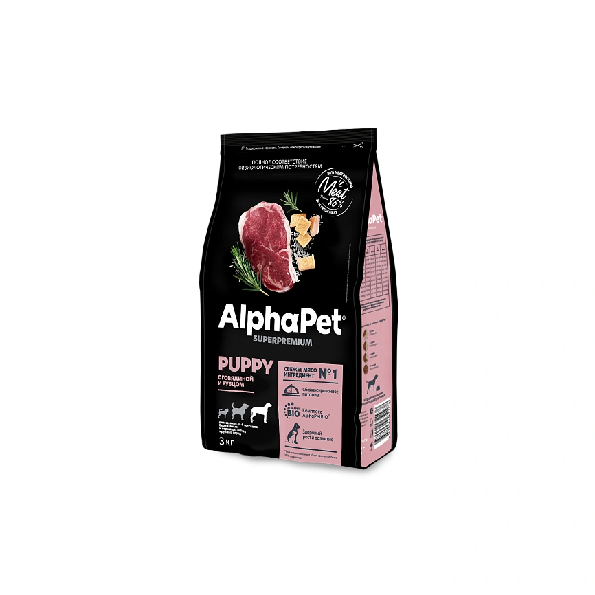Сухой корм ALPHAPET Superpremium Beef & Tripe для щенков, до 6 месяцев, беременных и кормящих собак крупных пород, с говядиной и рубцом, 1,5 кг фото 1