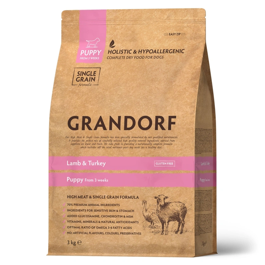 Сухой корм Grandorf Lamb & Turkey Puppy для щенков всех пород, с ягненком и индейкой, 3 кг фото 1