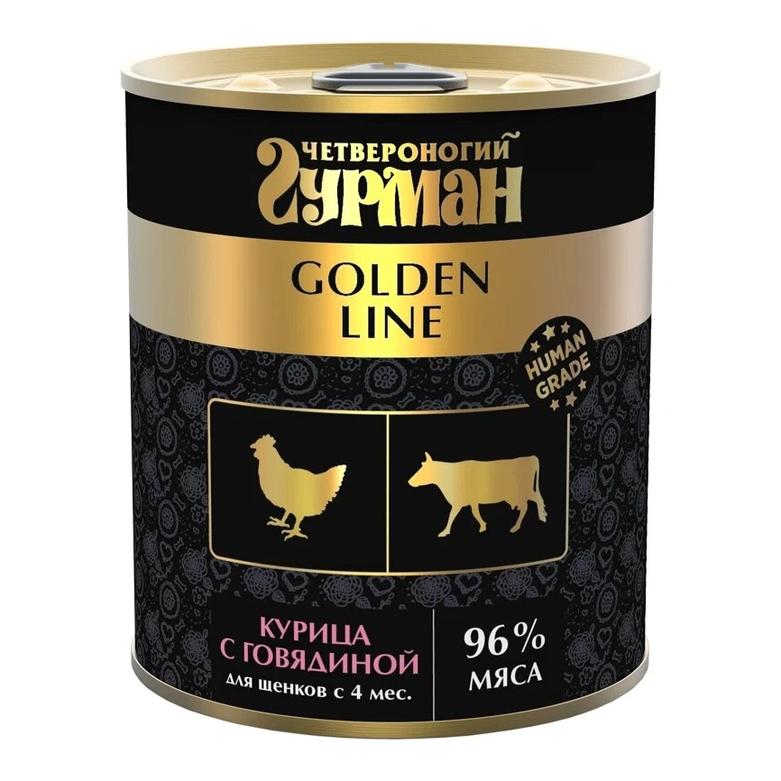 Влажный корм Четвероногий Гурман Golden line Chicken & Beef для щенков, курица с говядиной в желе, 340 г фото 1