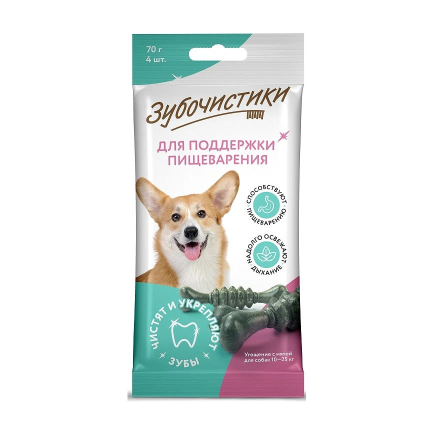 Лакомство Зубочистики средних пород для собак с мятой, 70 г фото 1
