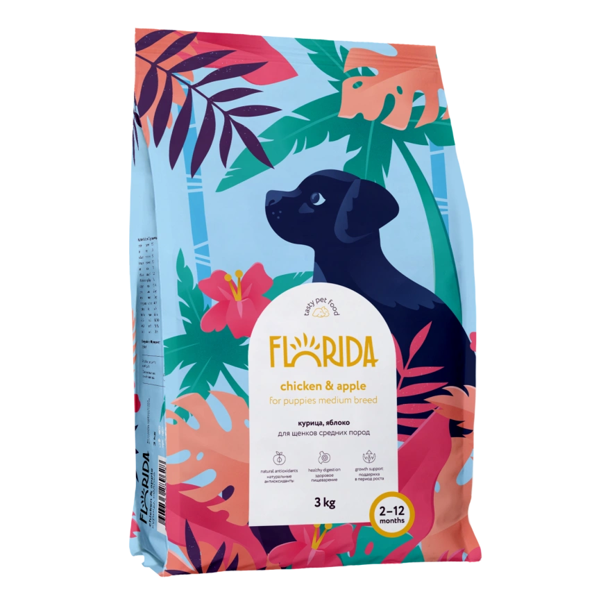 Сухой корм FLORIDA Medium Puppy Chicken & Apple для щенков средних пород, с курицей и яблоком, 3 кг фото 2