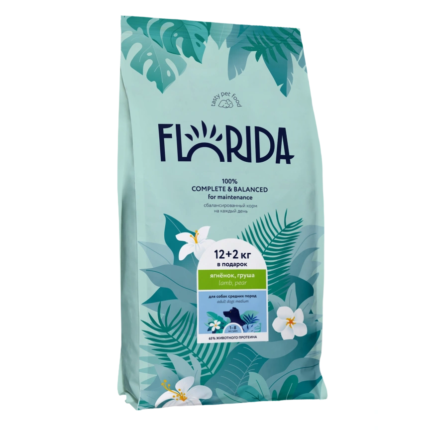 Сухой корм FLORIDA Medium Adult Lamb & Pear для взрослых собак средних пород, с ягненком и грушей, 14 кг фото 1