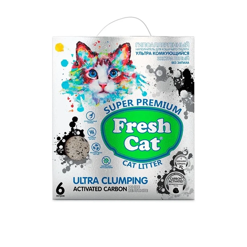Наполнитель Fresh Cat Activated Charcoal комкующийся, с активированным углем, 5,16 кг / 6 л фото 1
