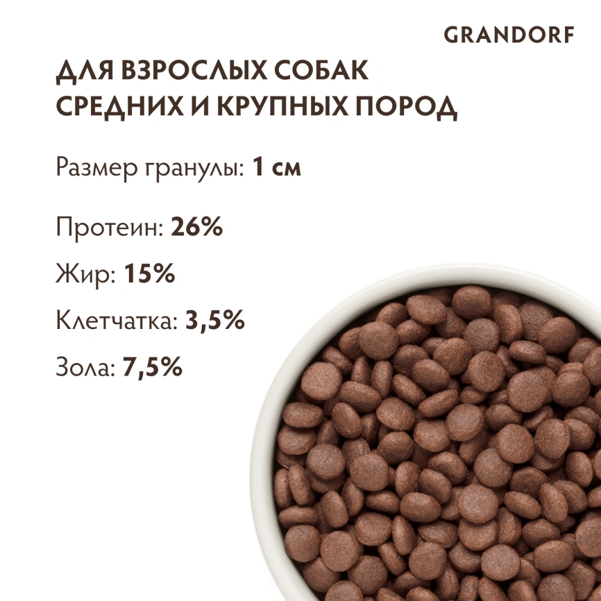 Сухой корм Grandorf Lamb & Turkey Med& Maxi для взрослых собак средних и крупных пород, с ягненком и индейкой, 3 кг фото 9