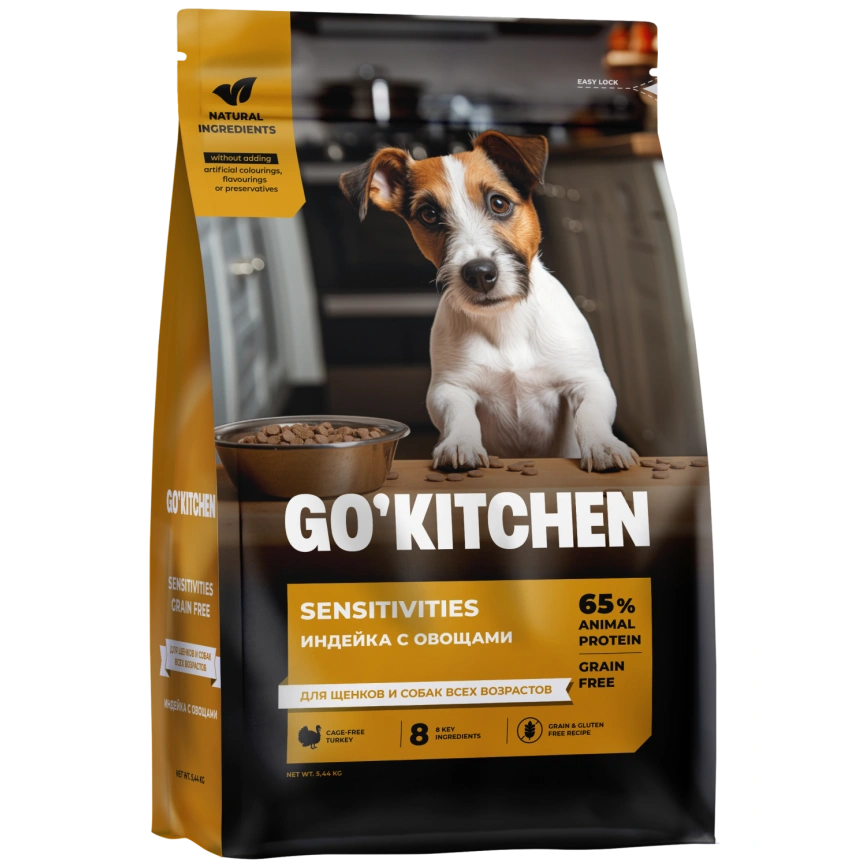 Сухой корм Go'Kitchen Turkey для щенков и собак всех возрастов для чувствительного пищеварения, с индейкой, 5,44 кг фото 1