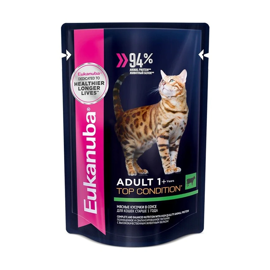 Влажный корм Eukanuba Top Condition Beef для взрослых кошек, с говядиной, 85 г фото 1