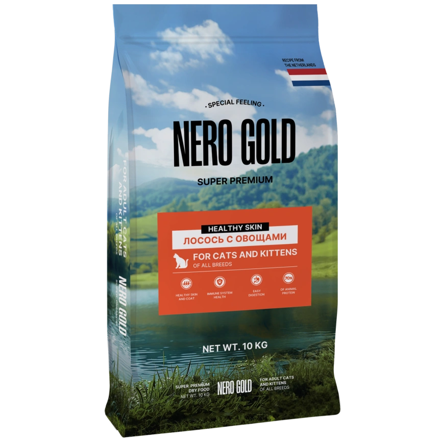 Сухой корм NERO GOLD Salmon & Vegetables для кошек и котят, с лососем и овощами, 10 кг фото 1
