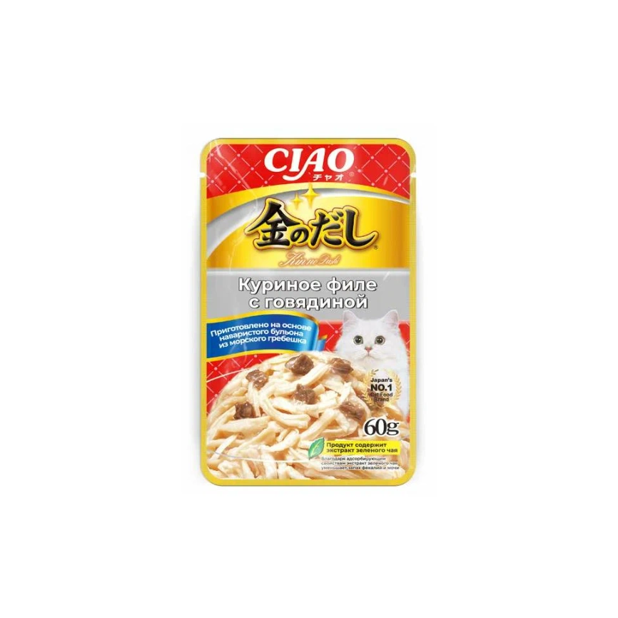 Влажный корм Inaba Ciao Kinnodash Chicken & Beef для кошек, куриное филе с говядиной в желе, 60 г фото 1