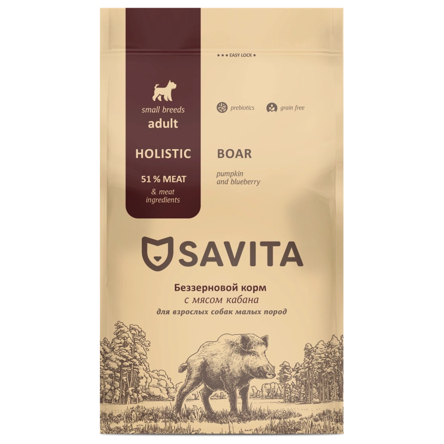 Сухой корм SAVITA Adult Mini для собак малых пород, с мясом дикого кабана, 400 г фото 1