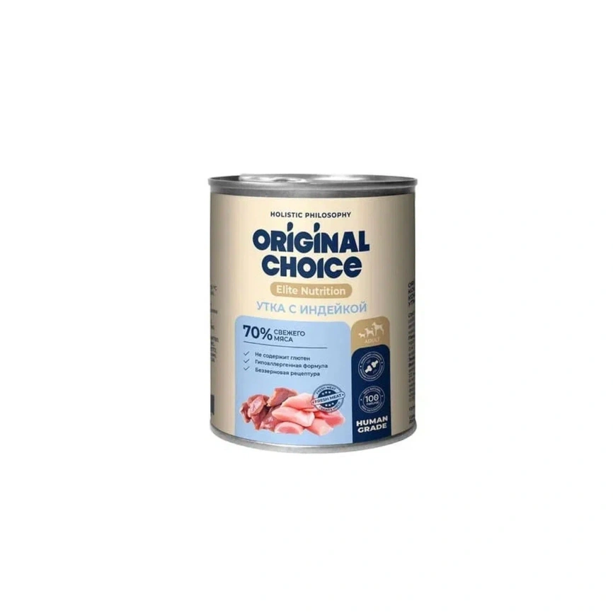 Влажный корм ORIGINAL CHOICE Elite Nutrition Adult Duck & Turkey для собак, с уткой и индейкой, 750 г фото 1