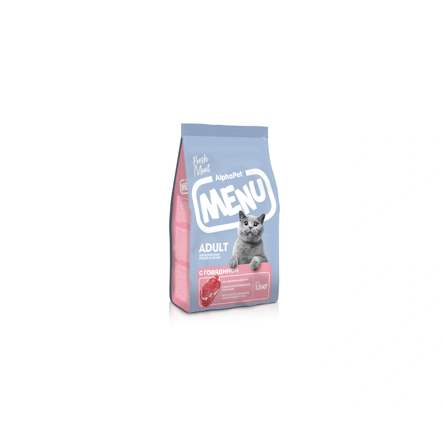 Сухой корм ALPHAPET MENU Beef для взрослых кошек и котов, с говядиной, 1.5 кг фото 1