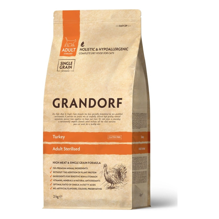 Сухой корм Grandorf Turkey Sterilised для стерилизованных кошек, с индейкой, 2 кг фото 1