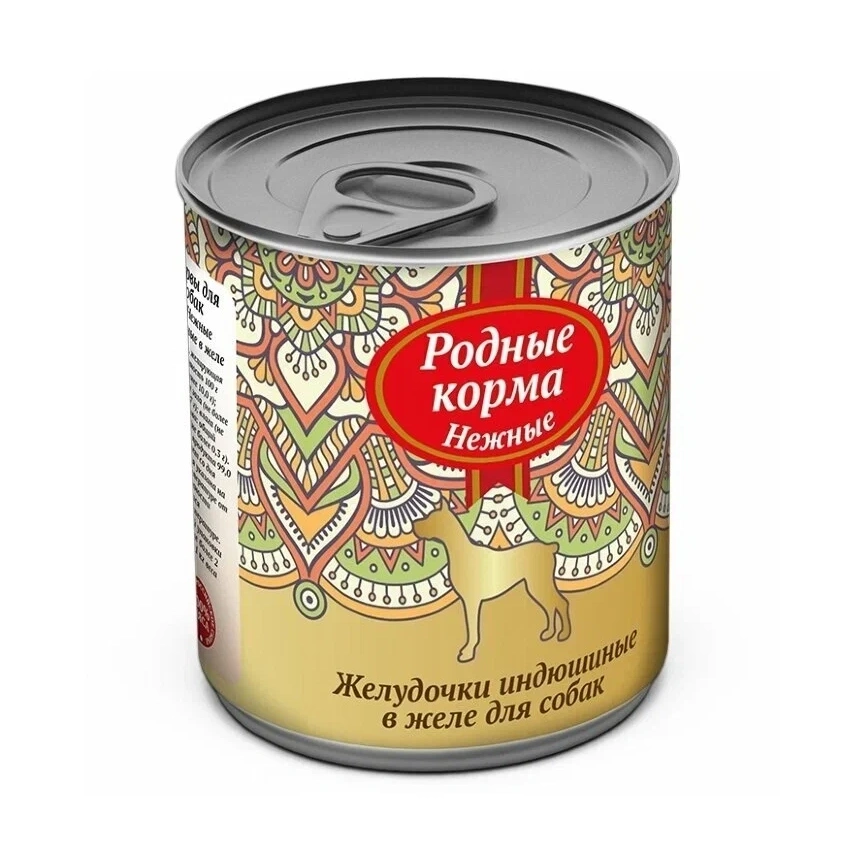 Влажный корм Родные корма нежные желудочки индюшиные в желе для собак, 240 г фото 1