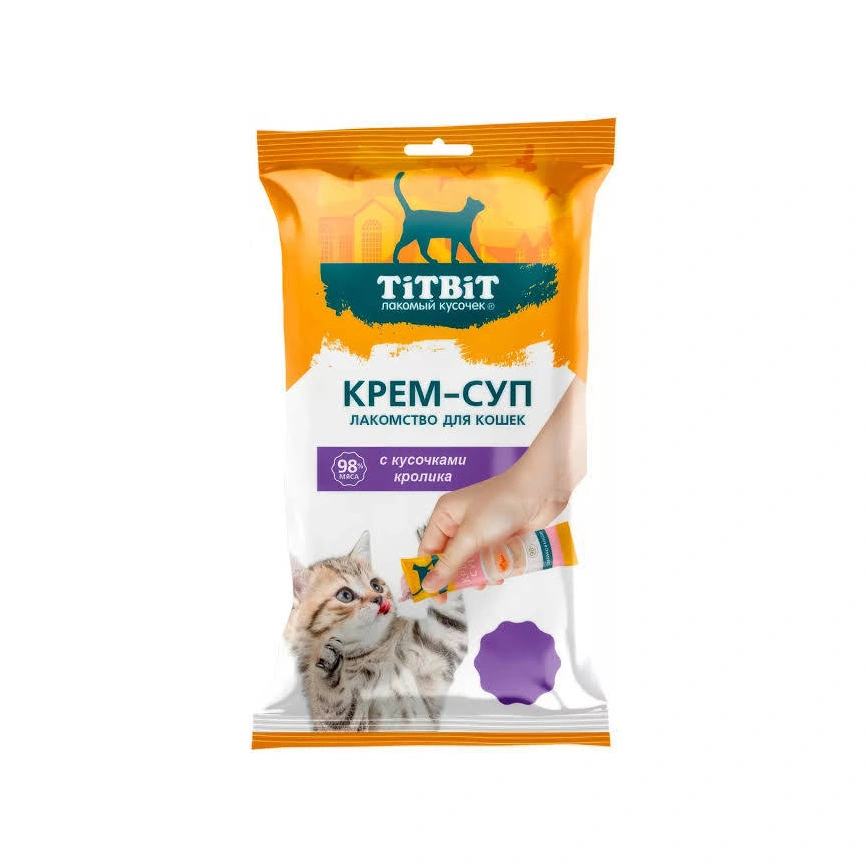 Влажный корм Titbit крем-суп Rabbit для кошек, с кусочками, с кроликом, 10 г фото 1