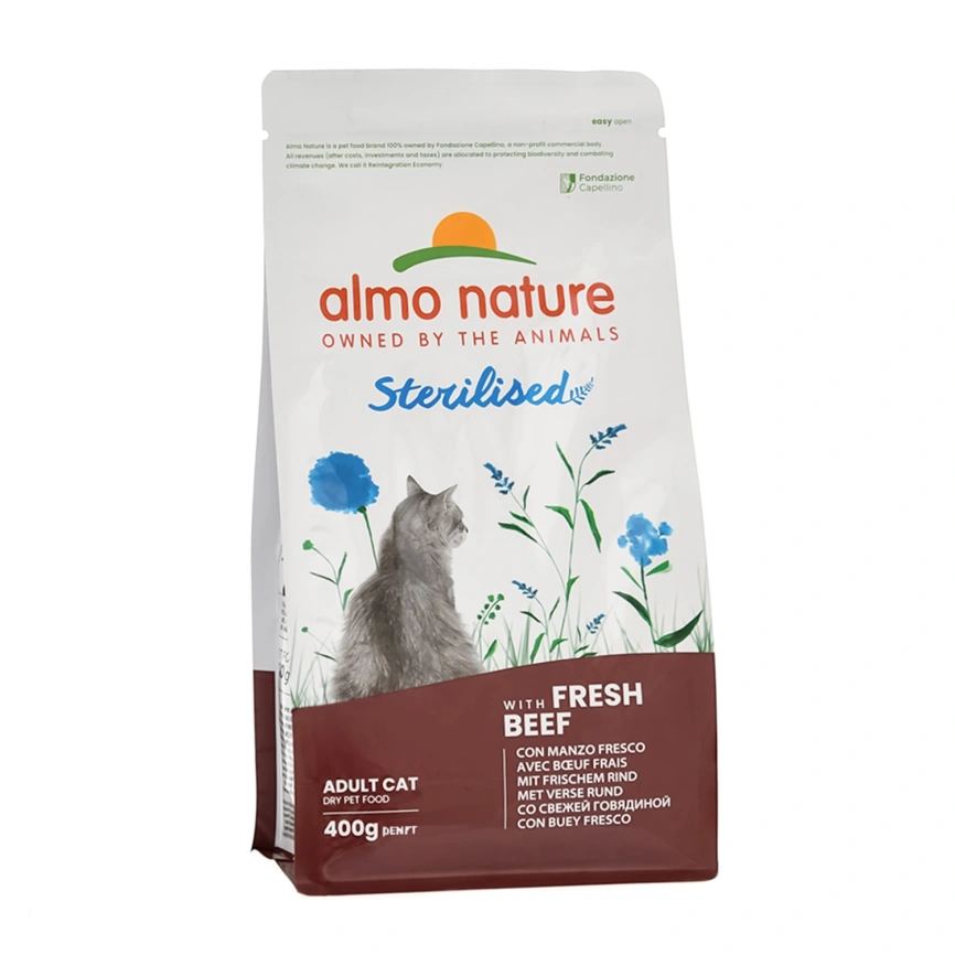 Сухой корм Almo Nature Sterilised Beef & Rice, для стерилизованных кошек со cвежей говядиной и коричневым рисом, 400 г фото 1