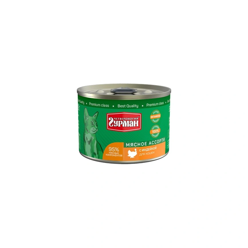 Влажный корм Четвероногий Гурман Turkey & Meat Assortment для кошек, с индейкой и мясным ассорти, 190 г фото 1