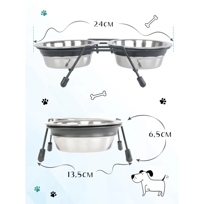 Миска Ankur Half Moon для животных, с подставкой и металлическими мисками, 2 шт, 0,25 л фото 2