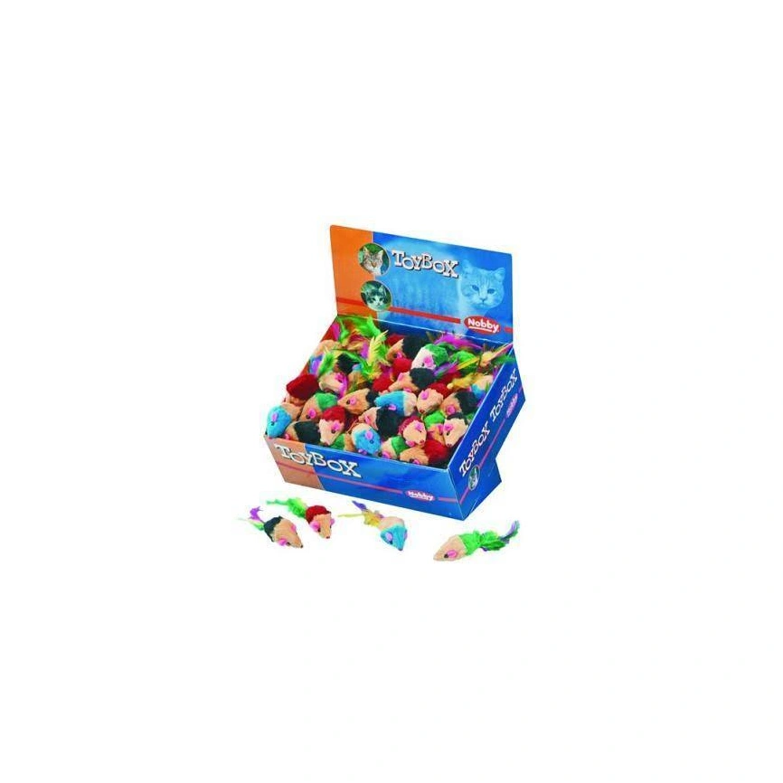 Игрушка NOBBY для кошек, с перьями, набор мышек, 5 см фото 1