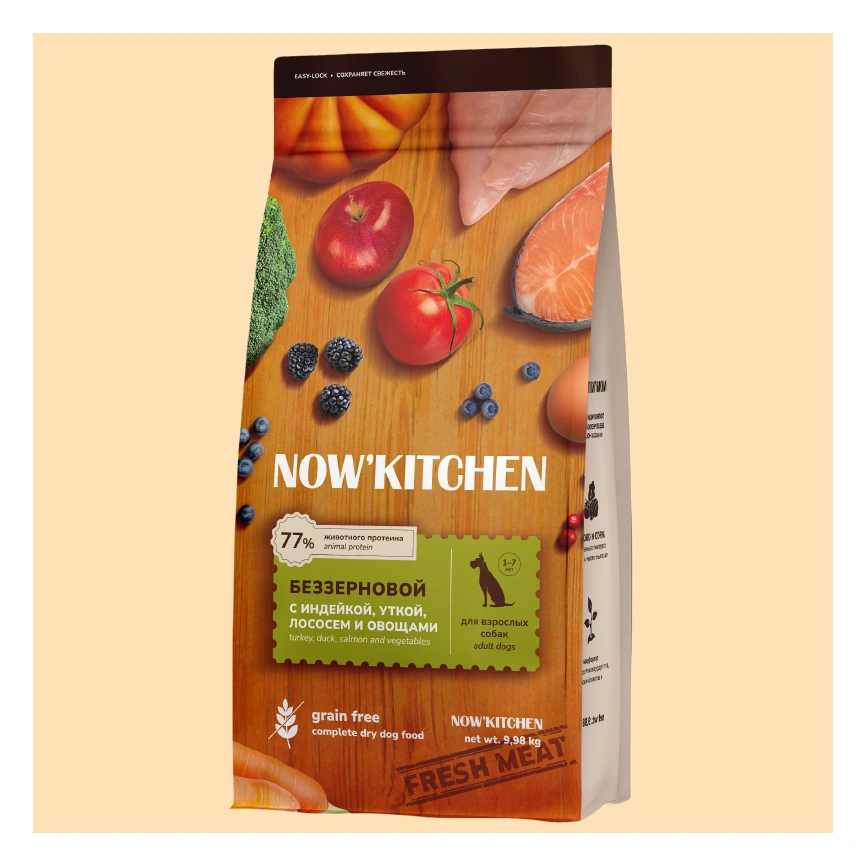 Сухой корм NOW'KITCHEN Fresh Adult Turkey, Duck & Salmon для взрослых собак со свежей индейкой,уткой, с индейкой, уткой и лососем, 9,98 кг фото 1
