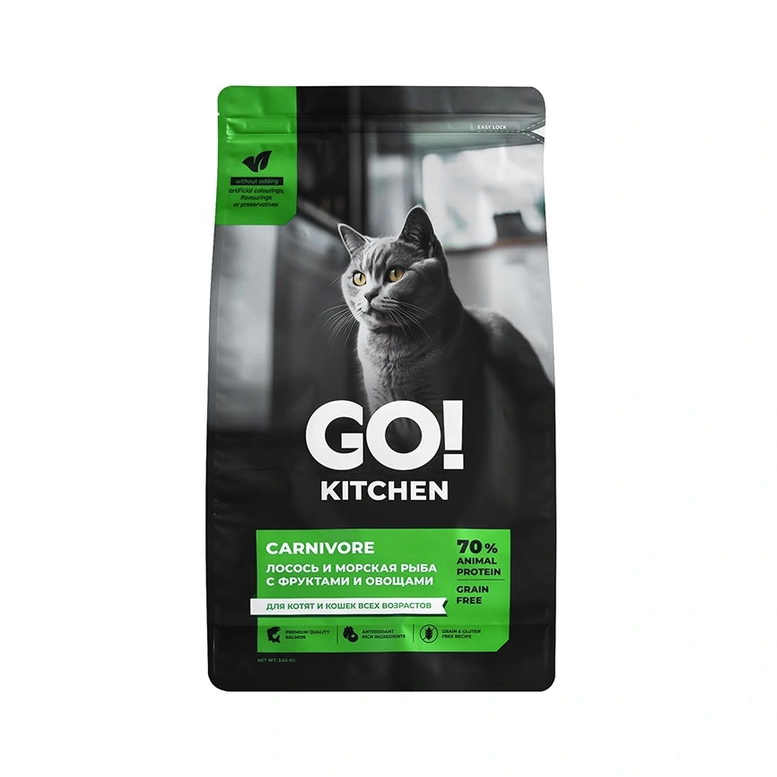 Сухой корм Go'Kitchen Salmon & Fish для котят и кошек всех возрастов, с лососем и морской, с лососем и рыбой, 3,63 кг фото 1