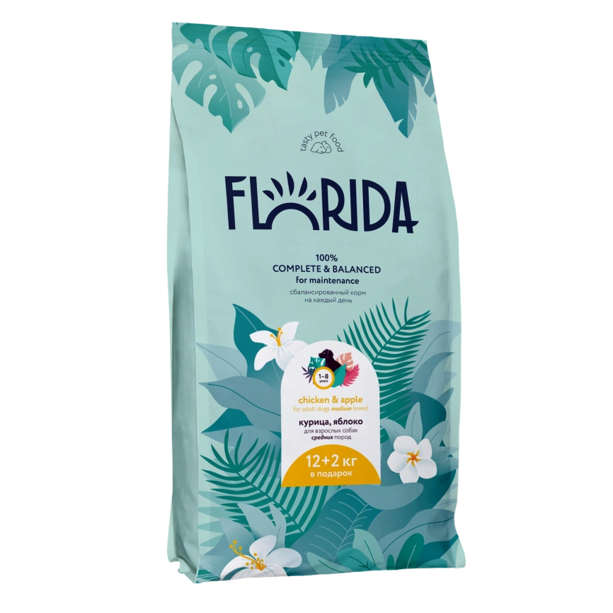Сухой корм FLORIDA Medium Adult Chicken & Apple для взрослых собак средних пород, с курицей и яблоком, 14 кг фото 1