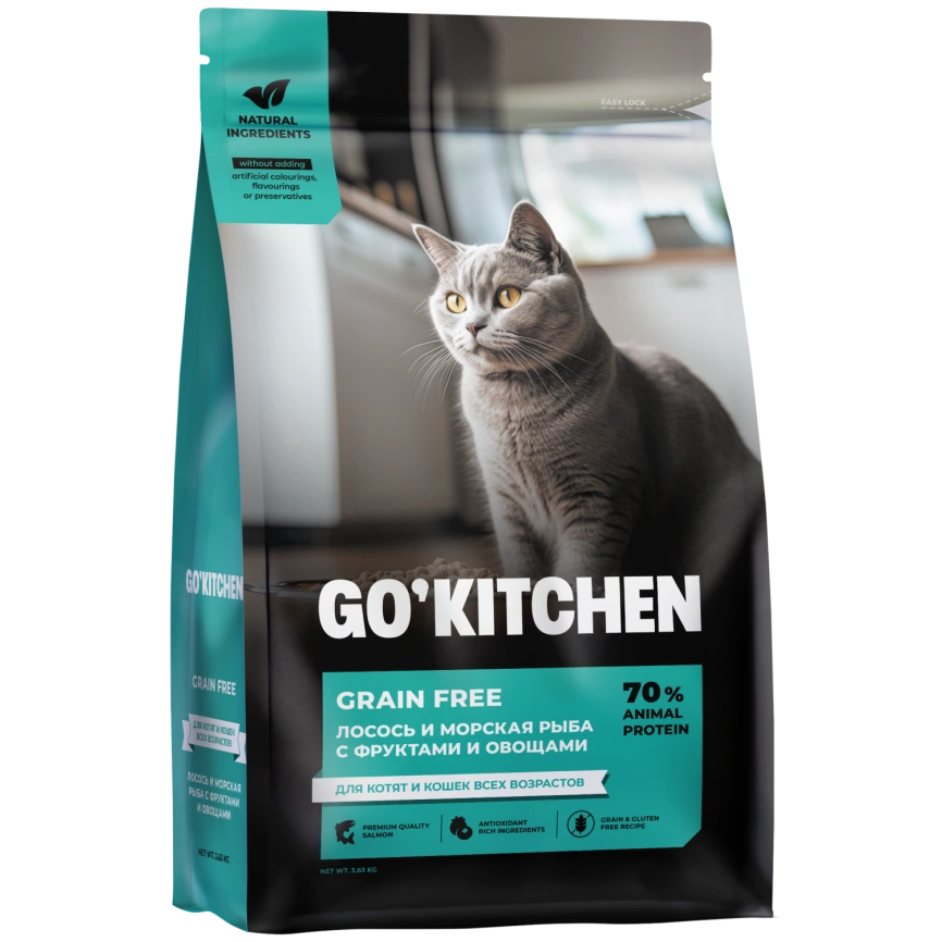 Сухой корм Go'Kitchen Salmon & Fish для котят и кошек всех возрастов, с лососем и морской, с лососем и рыбой, 3,63 кг фото 4