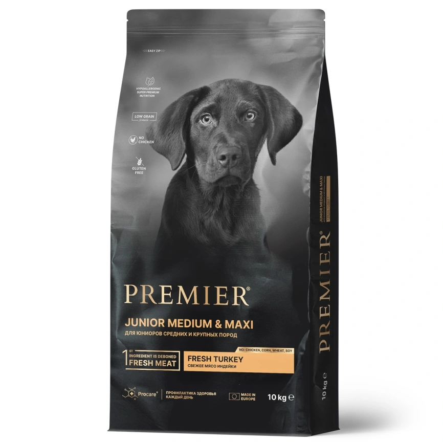 Сухой корм Premier Dog Turkey Junior Medium & Maxi для юниоров средних и крупных пород, с индейкой, 10 кг фото 1