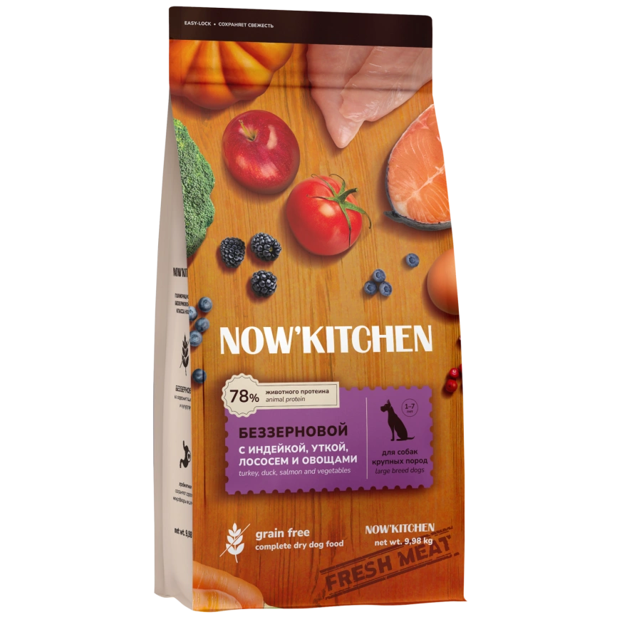 Сухой корм NOW'KITCHEN Fresh Large Adult Turkey, Duck & Salmon для взрослых собак крупных пород со свежей индейкой,уткой, с индейкой, уткой и лососем, 9,98 кг фото 1