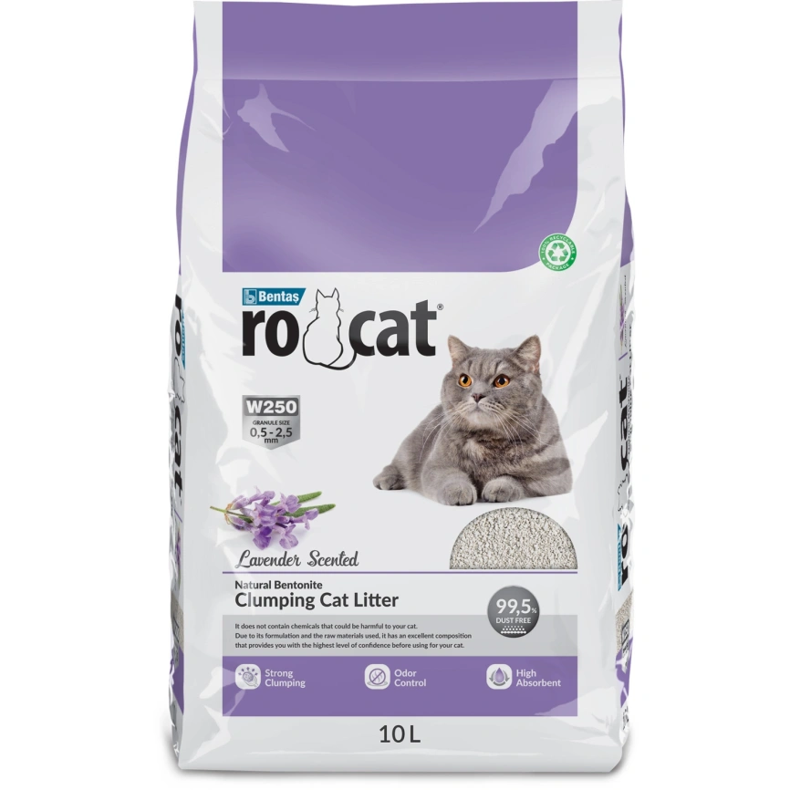 Наполнитель Ro Cat для кошачьего туалета, комкующийся без пыли с ароматом лаванды, 10 л фото 1