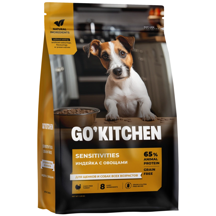 Сухой корм Go'Kitchen Turkey для щенков и собак всех возрастов для чувствительного пищеварения, с индейкой, 1,59 кг фото 1