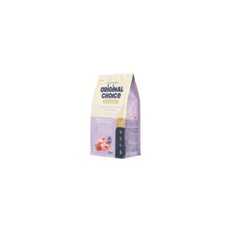 Сухой корм ORIGINAL CHOICE Adult Sterilised Turkey & Lingonberry для взрослых стерилизованных кошек и кастрированных котов, со свежим мясом индейки и брусникой, 1,5 кг фото 1