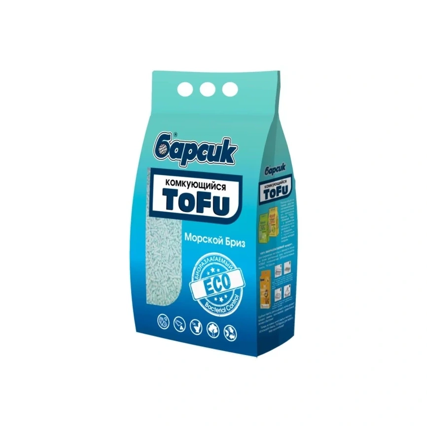 Наполнитель Барсик для кошачьих туалетов, комкующийся Tofu Морской бриз, 4,54 л фото 1
