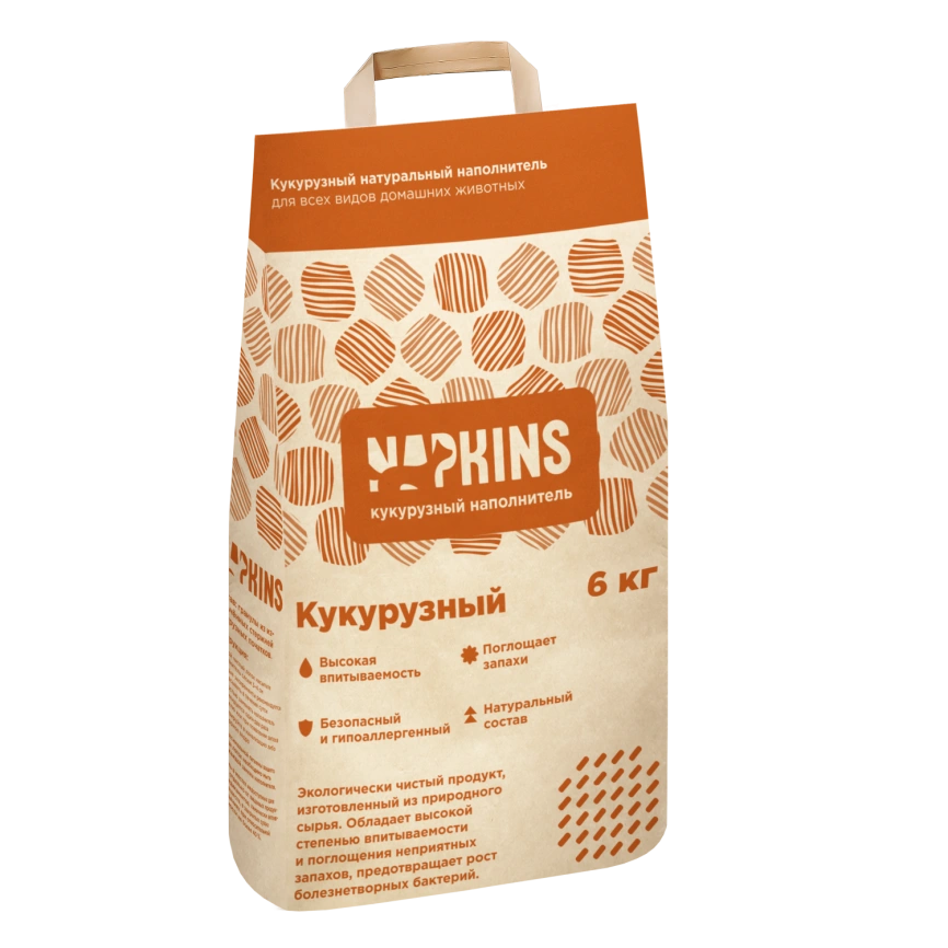Наполнитель Napkins для кошачьего туалета, кукурузный, 8.5 л фото 1