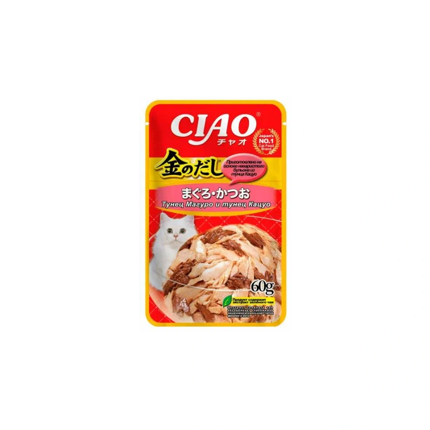 Влажный корм Inaba Ciao Kinnodashi Tuna для кошек, тунец магуро и тунец кацуо в желе, 60 г фото 1