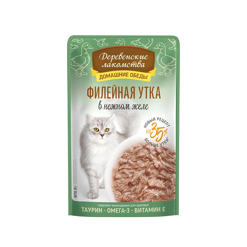 Влажный корм Деревенские Лакомства для кошек, с нежной филейной уткой, 70 г фото 1