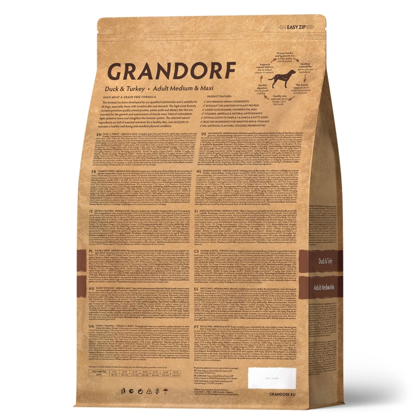 Сухой корм Grandorf Duck & Turkey Med & Maxi для взрослых собак средних и крупных пород, с уткой и индейкой, 10 кг фото 2